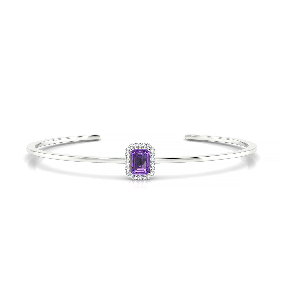 Solar | 18k White Gold 7 x 5 mm Emerald Amethyst Bangle
