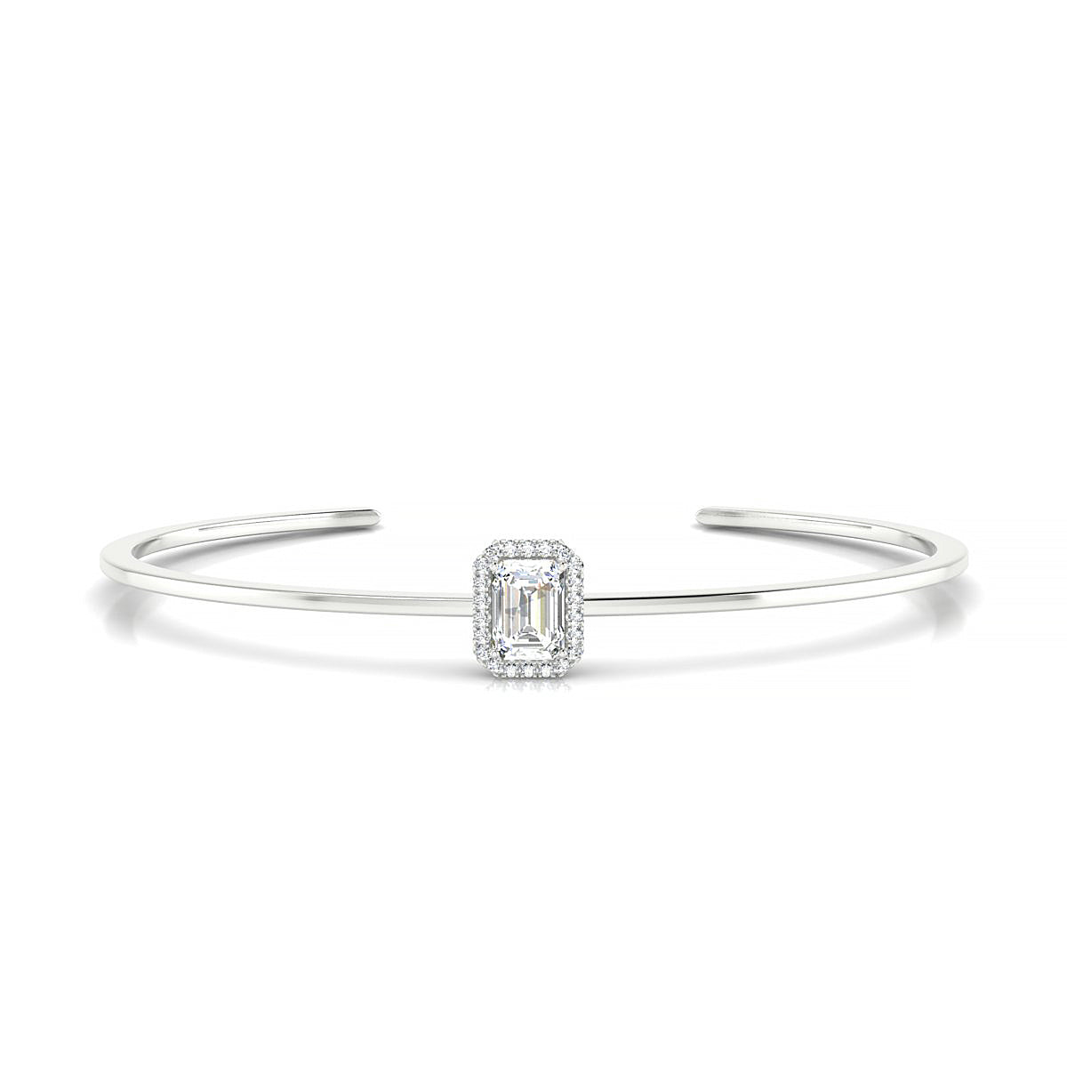 Solar | 18k White Gold 7 x 5 mm Emerald Diamond Bangle