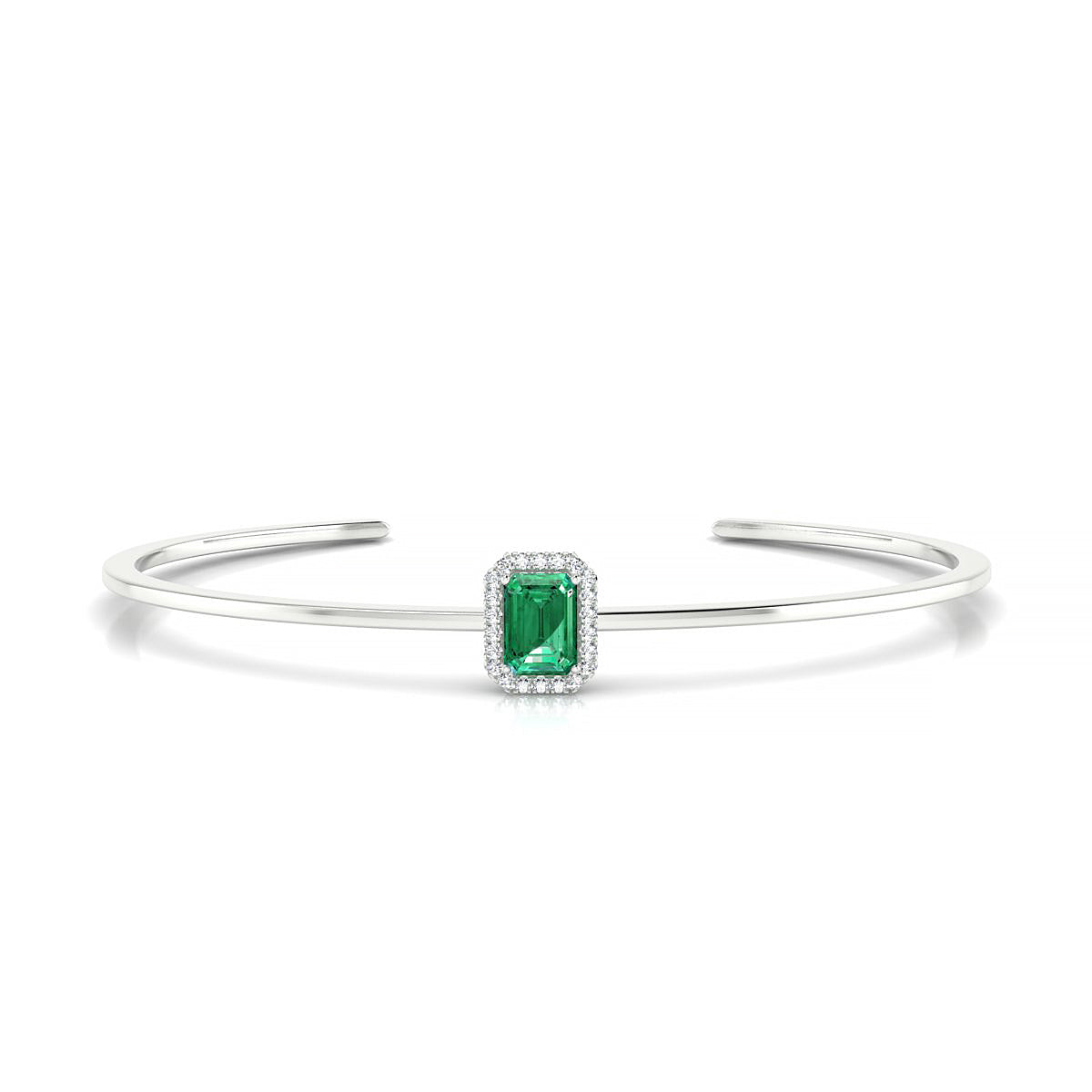 Solar | 18k White Gold 7 x 5 mm Emerald Emerald Bangle