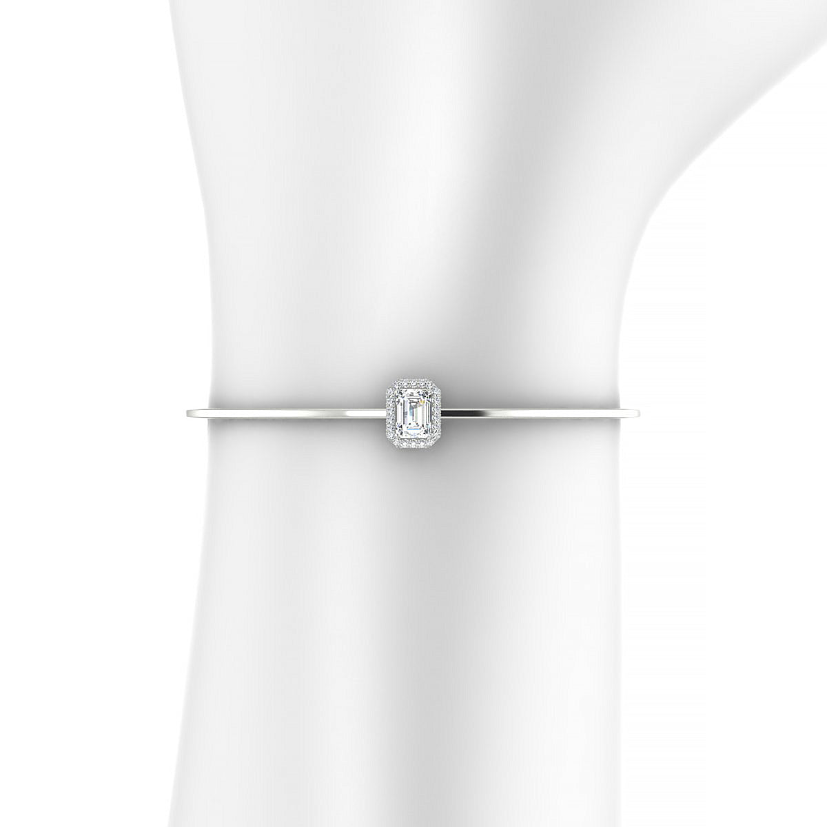 Solar | 18k White Gold 7 x 5 mm Emerald Diamond Bangle