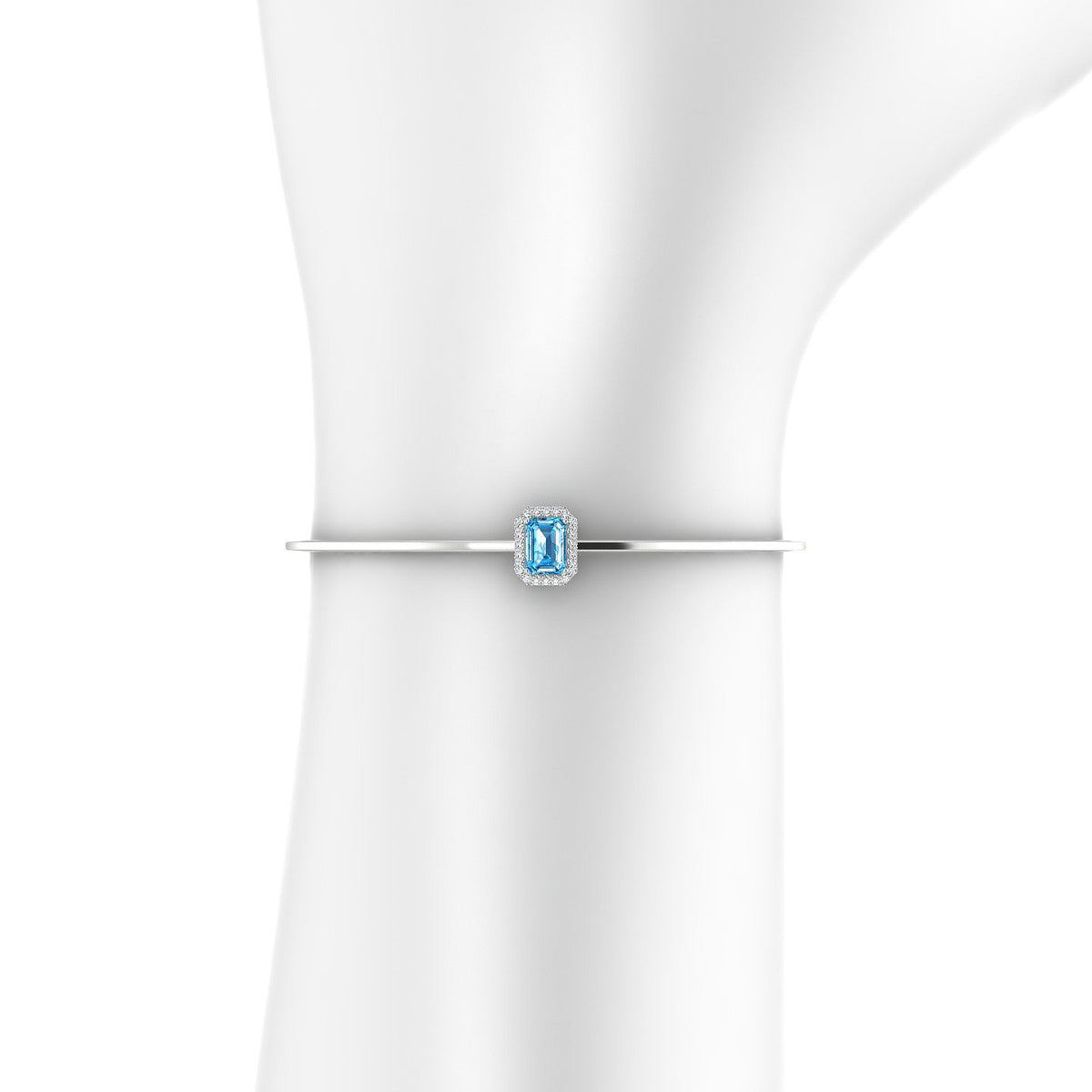 Solar | 18k White Gold 7 x 5 mm Emerald Topaz Bangle