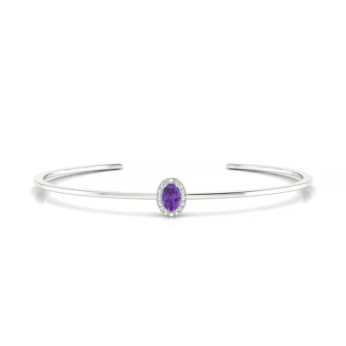 Solar | 18k White Gold 6 x 4 mm Oval Amethyst Bangle