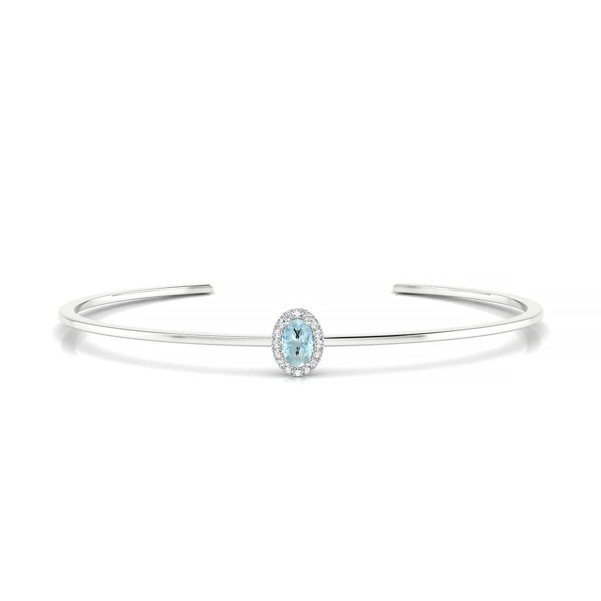 Solar | 18k White Gold 6 x 4 mm Oval Aquamarine Bangle