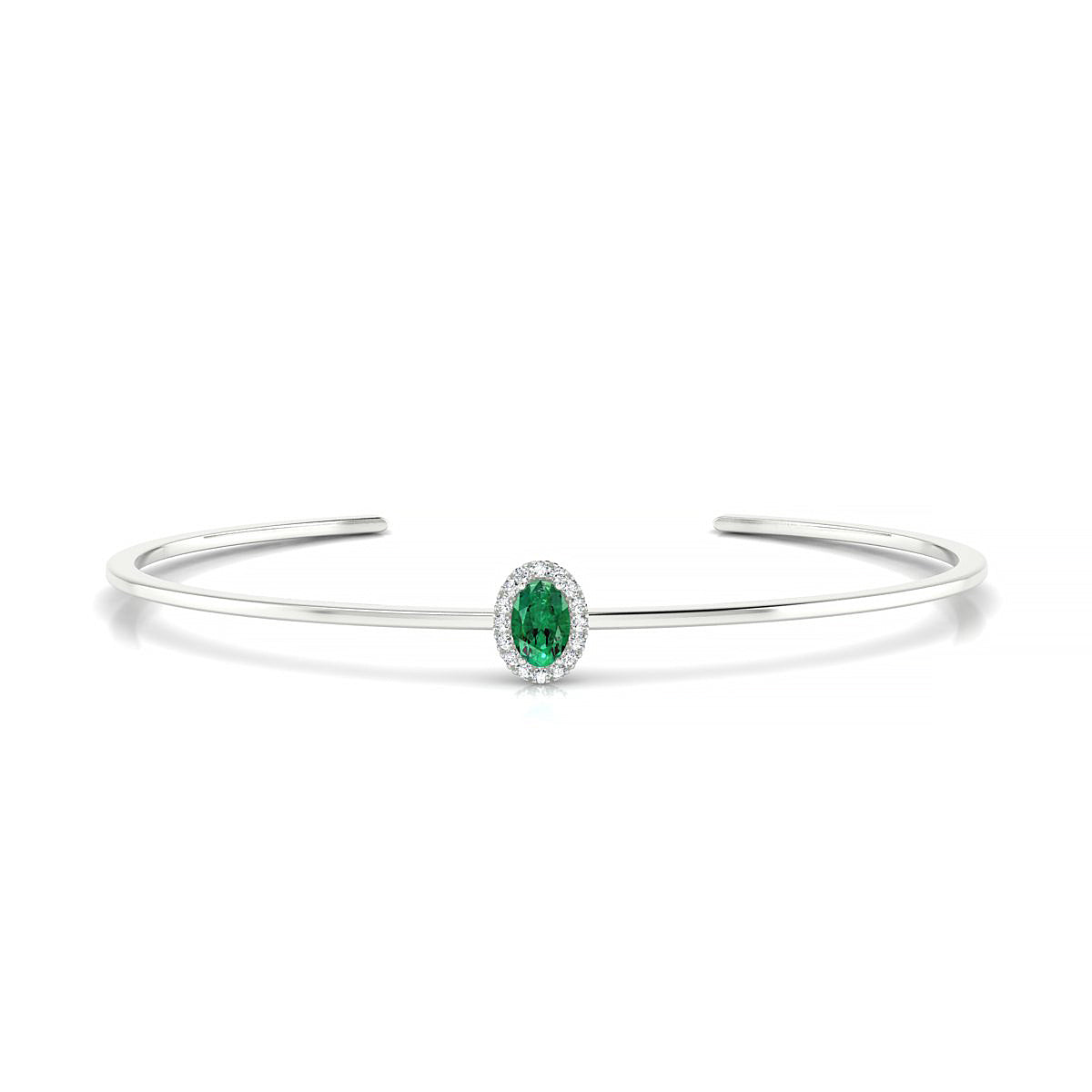 Solar | 18k White Gold 6 x 4 mm Oval Emerald Bangle