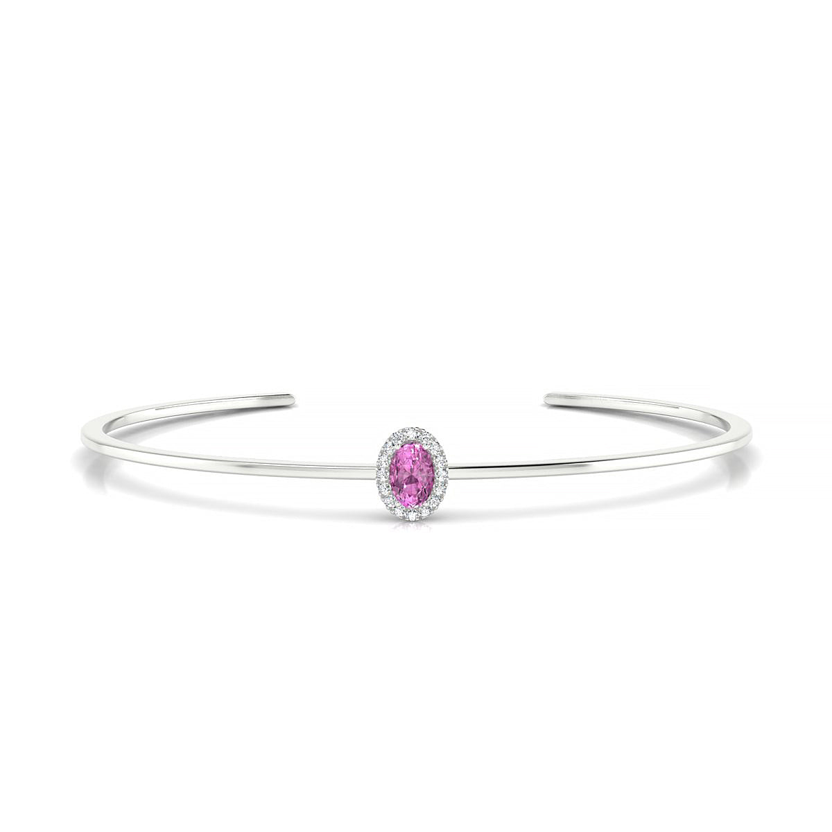 Solar | 18k White Gold 6 x 4 mm Oval Pink Sapphire Bangle