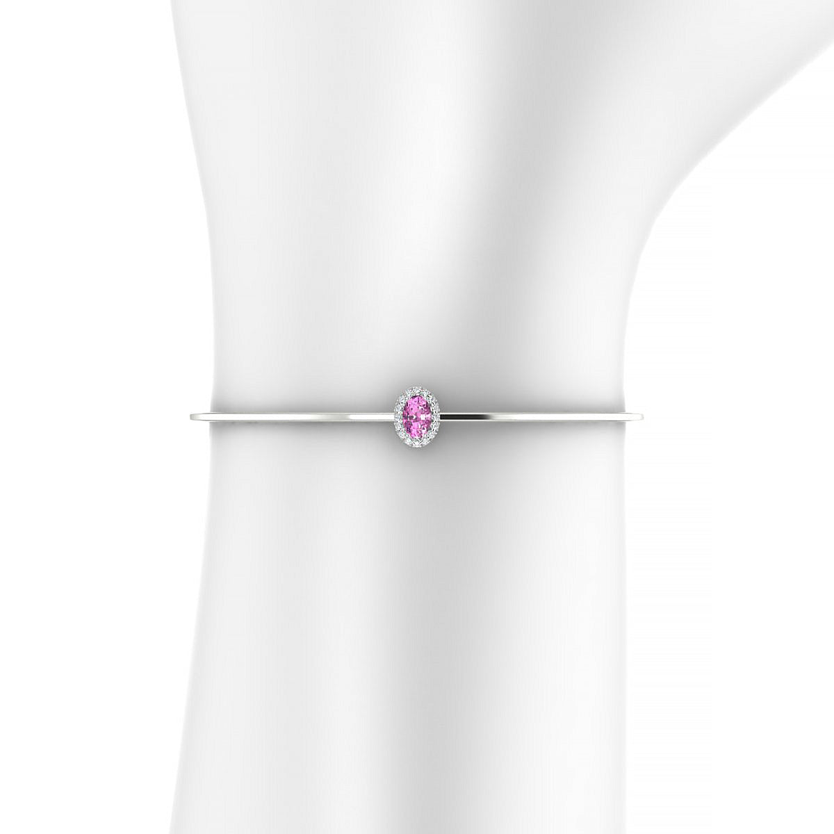 Solar | 18k White Gold 6 x 4 mm Oval Pink Sapphire Bangle