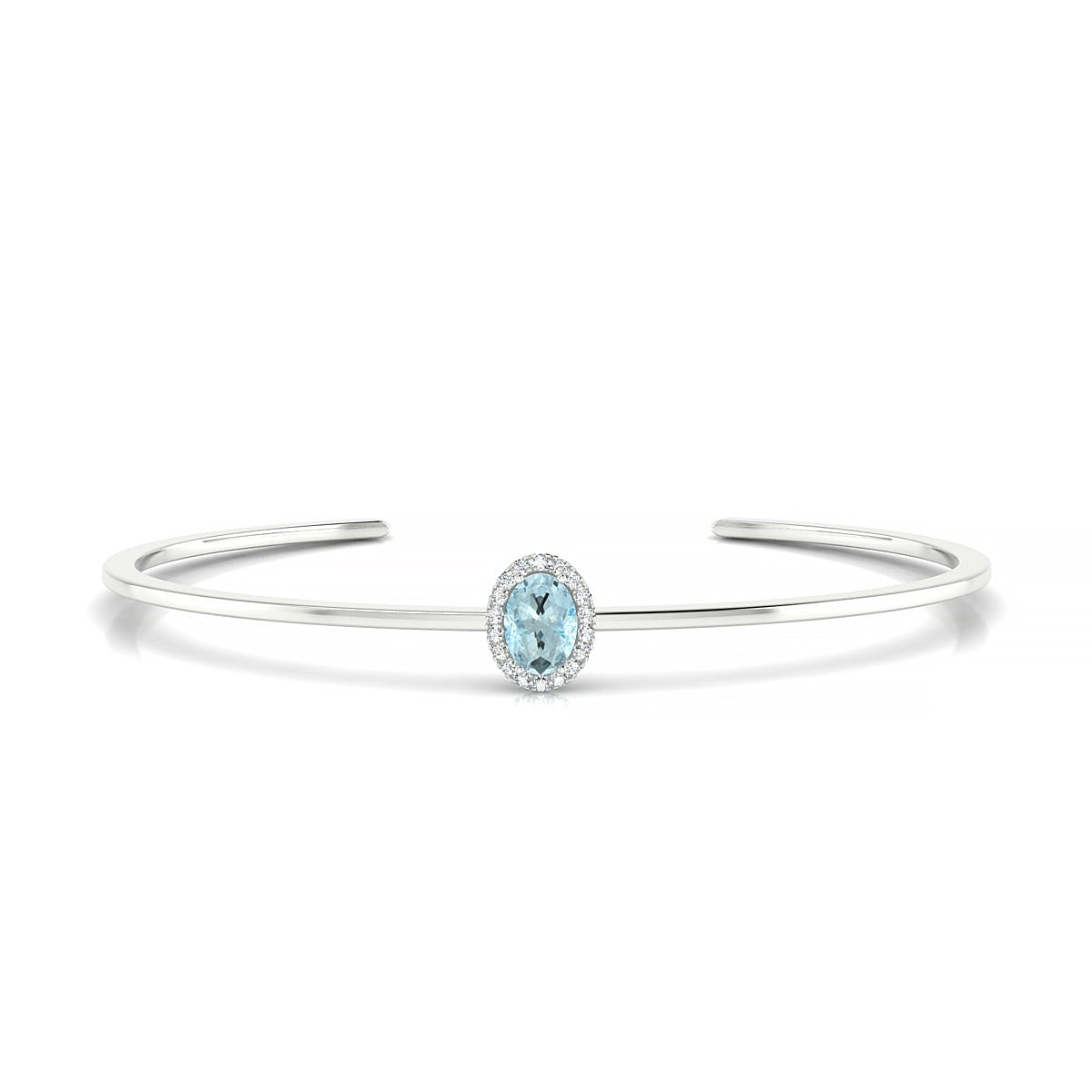 Solar | 18k White Gold 7 x 5 mm Oval Aquamarine Bangle