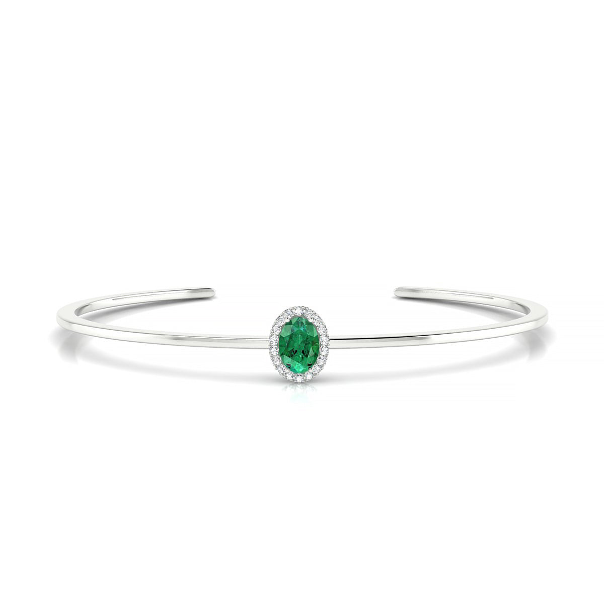 Solar | 18k White Gold 7 x 5 mm Oval Emerald Bangle