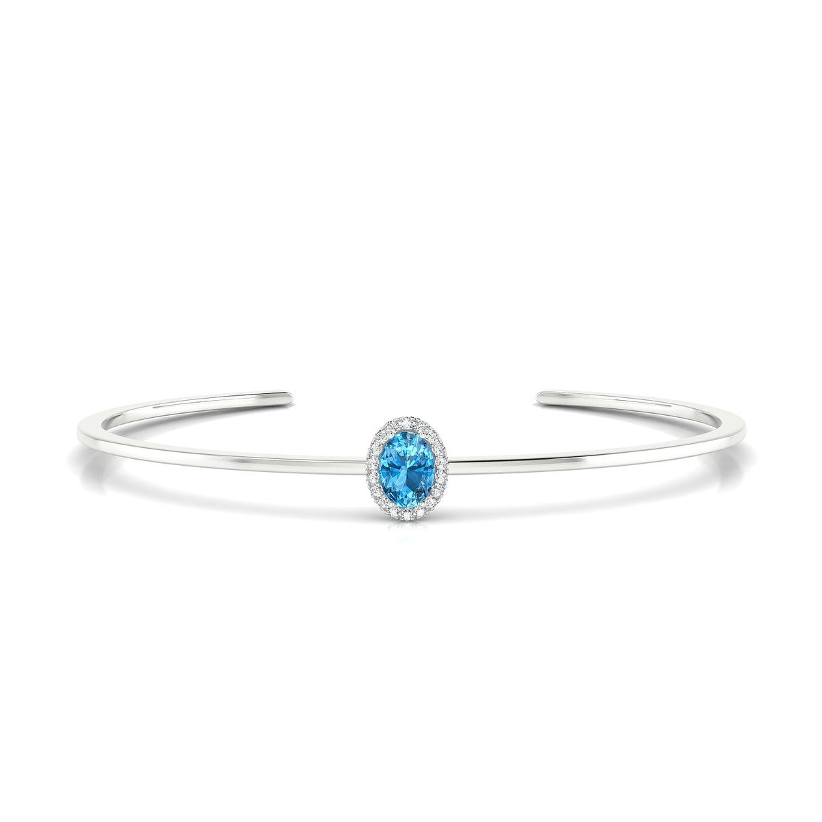 Solar | 18k White Gold 7 x 5 mm Oval Topaz Bangle