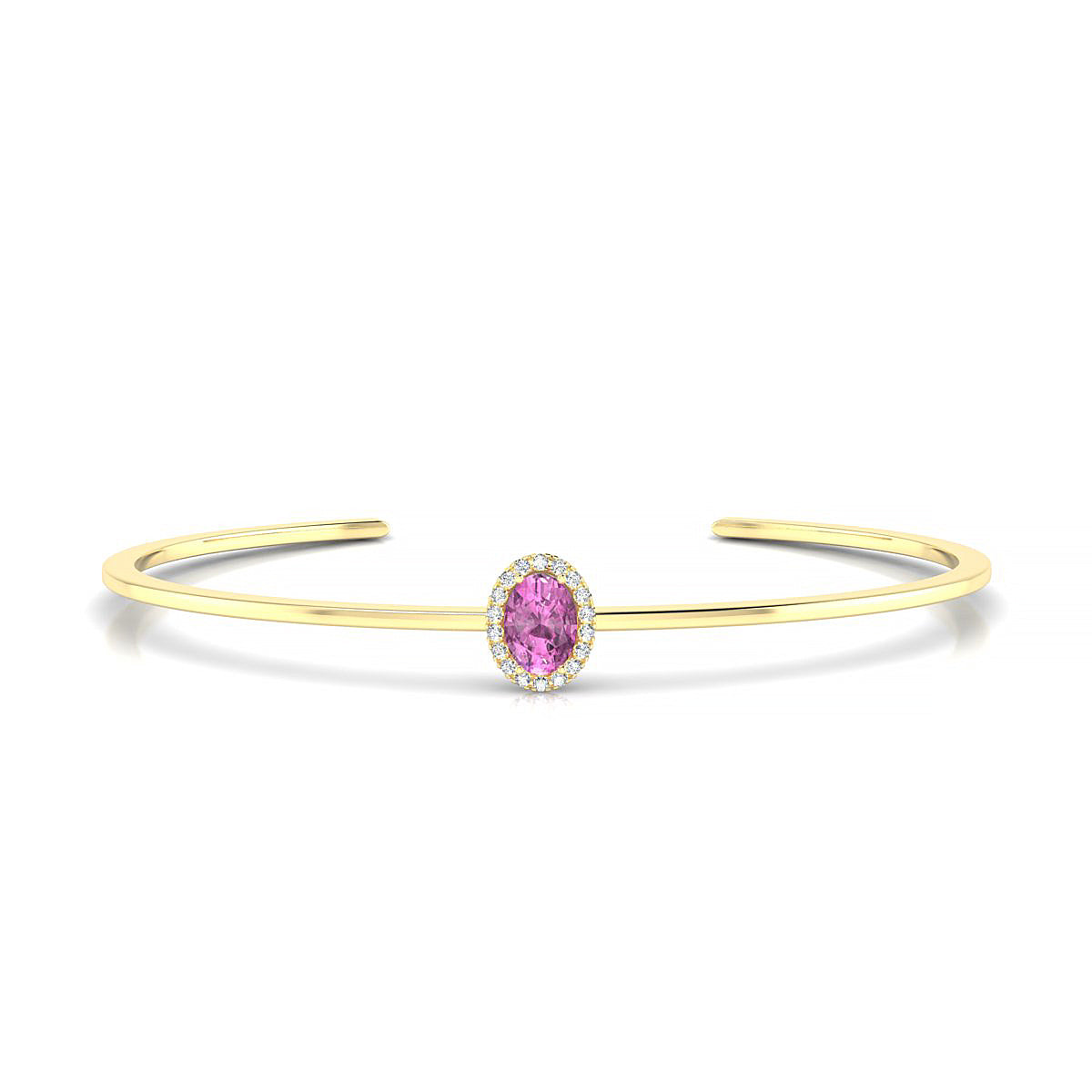 Solar | 18k Yellow Gold 7 x 5 mm Oval Pink Sapphire Bangle