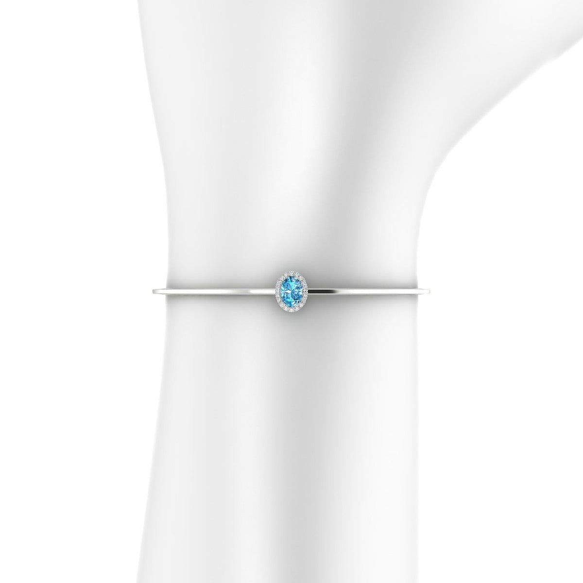 Solar | 18k White Gold 7 x 5 mm Oval Topaz Bangle