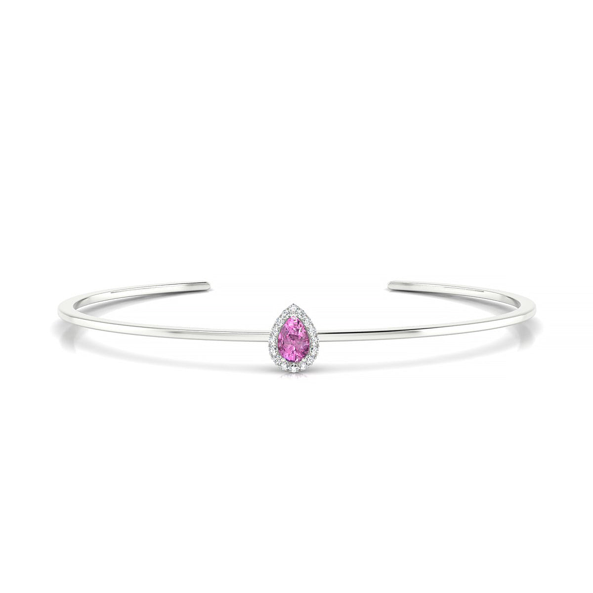 Solar | 18k White Gold 6 x 4 mm Pear Pink Sapphire Bangle