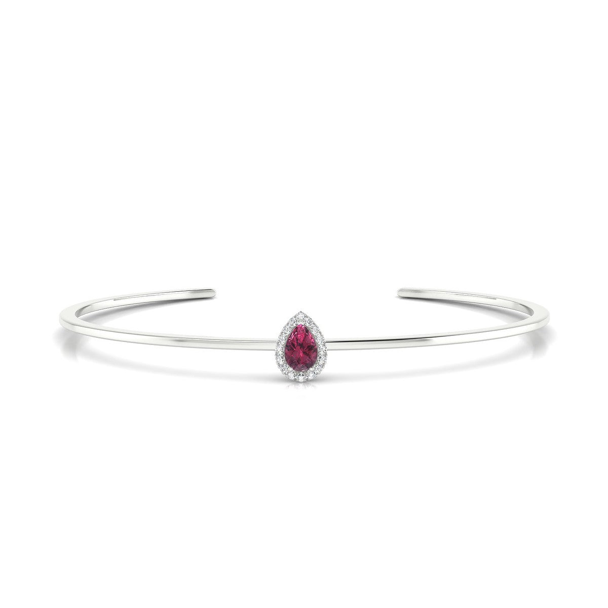 Solar | 18k White Gold 6 x 4 mm Pear Rhodolite Bangle