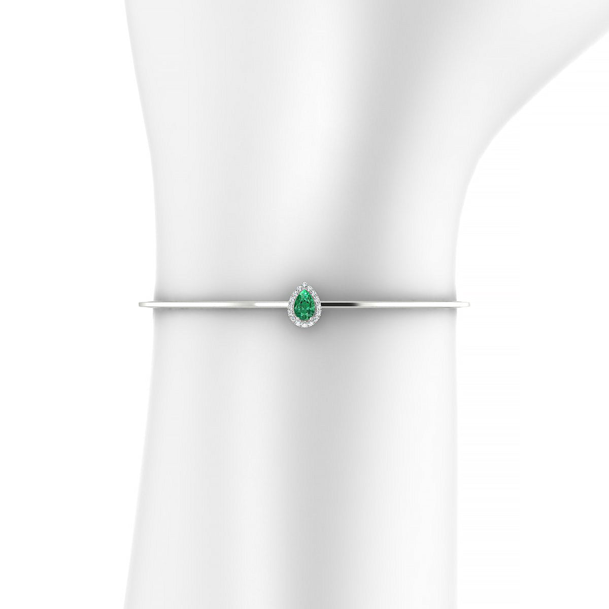 Solar | 18k White Gold 6 x 4 mm Pear Emerald Bangle