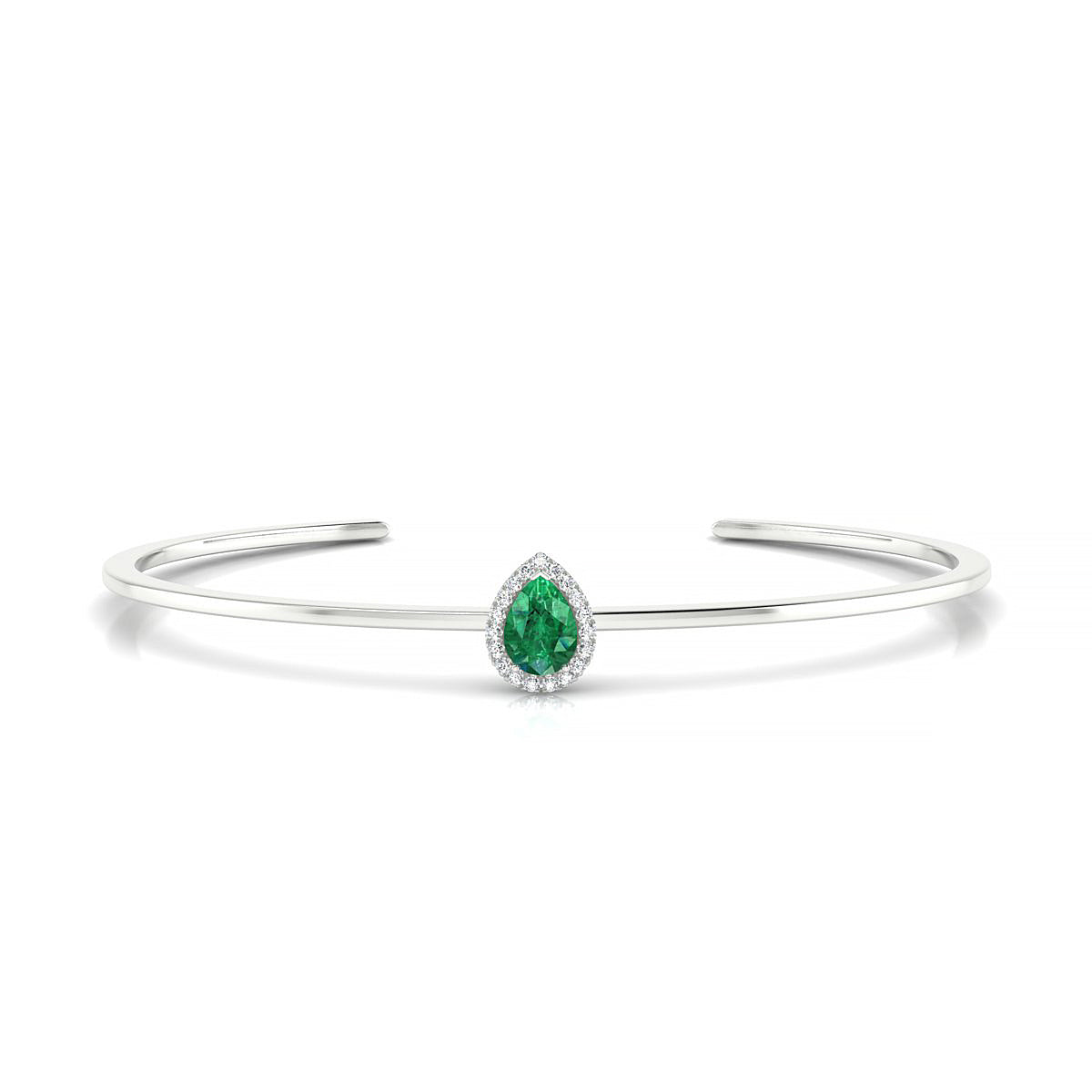 Solar | 18k White Gold 7 x 5 mm Pear Emerald Bangle
