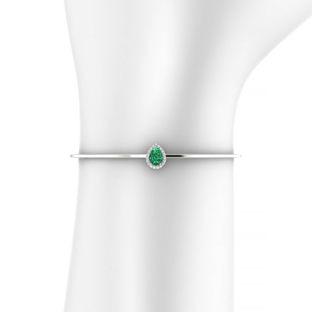 Solar | 18k White Gold 7 x 5 mm Pear Emerald Bangle