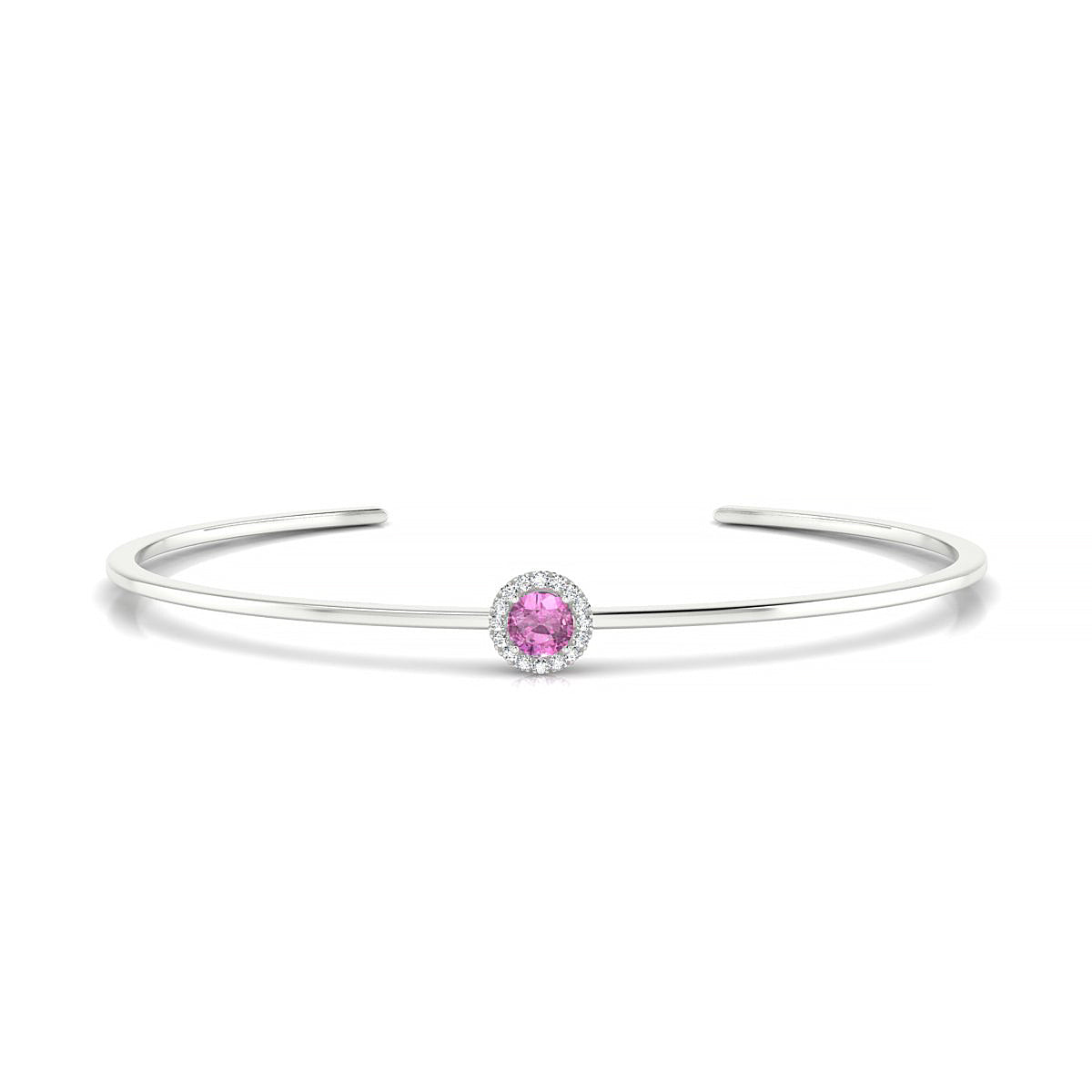 Solar | 18k White Gold 4.5 mm Round Pink Sapphire Bangle