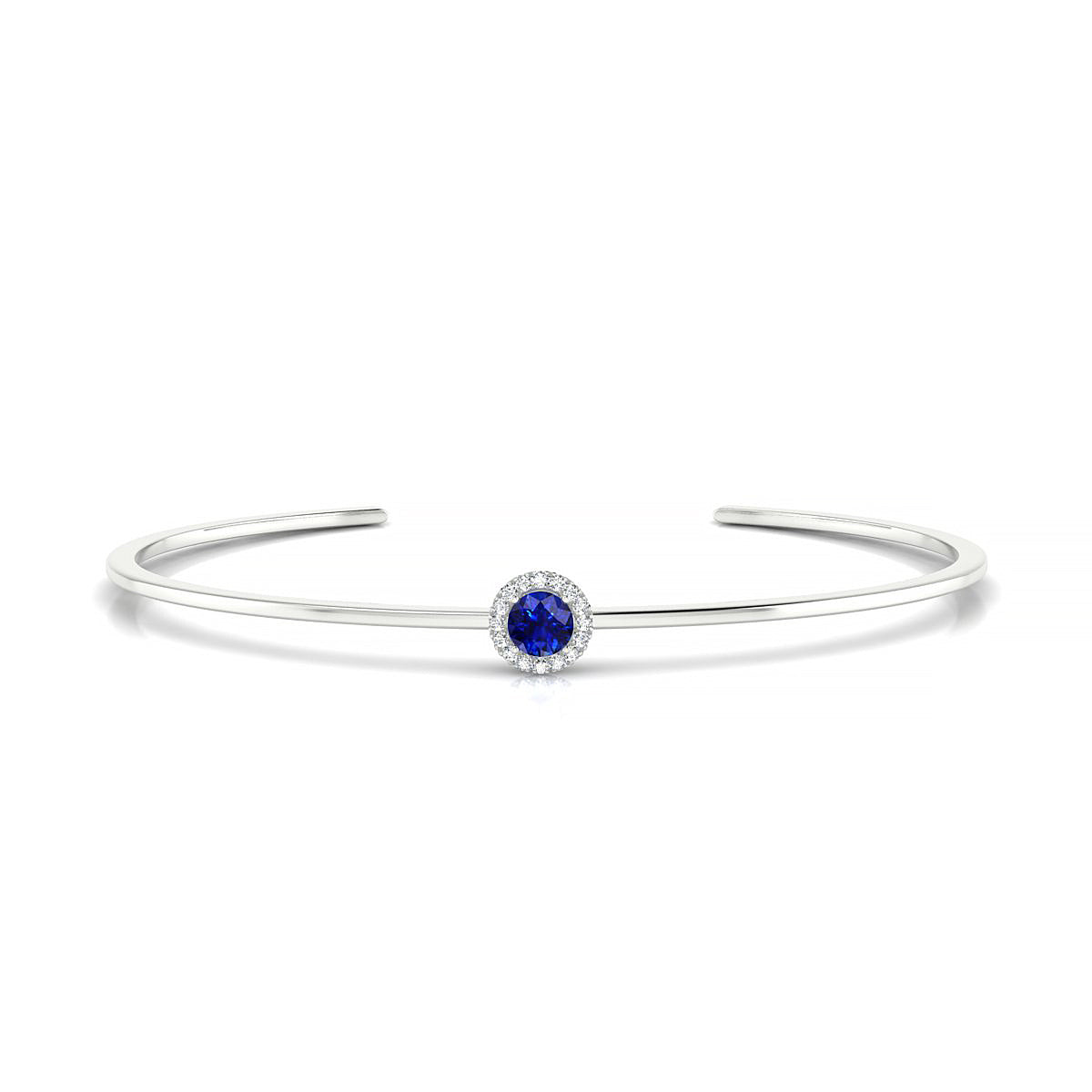 Solar | 18k White Gold 4.5 mm Round Sapphire Bangle