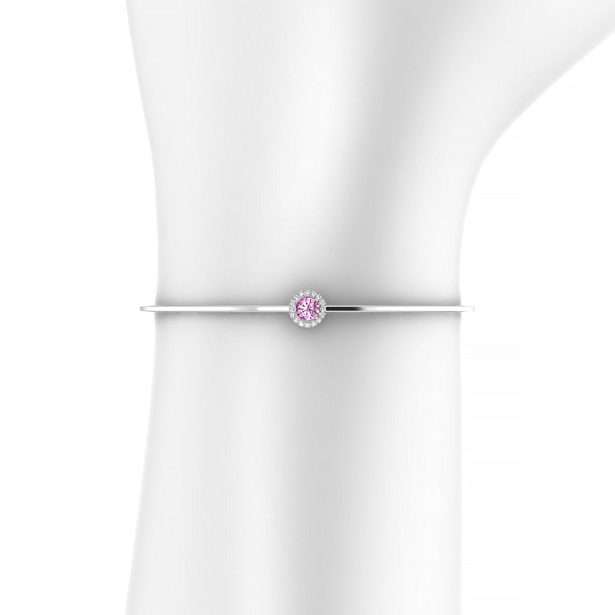Solar | 18k White Gold 4.5 mm Round Pink Sapphire Bangle