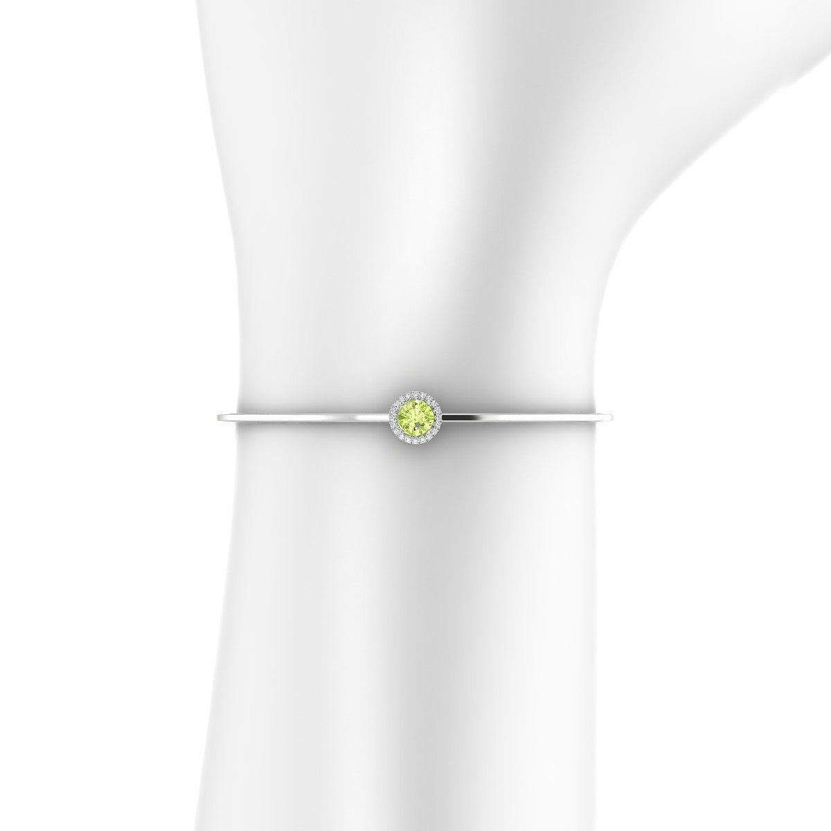 Solar | 18k White Gold 6 mm Round Peridot Bangle