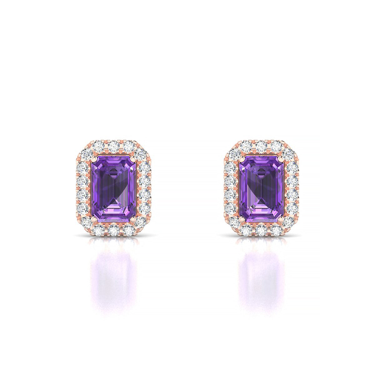 Solar | 18k Rose Gold 6 x 4 mm Emerald Amethyst Earrings