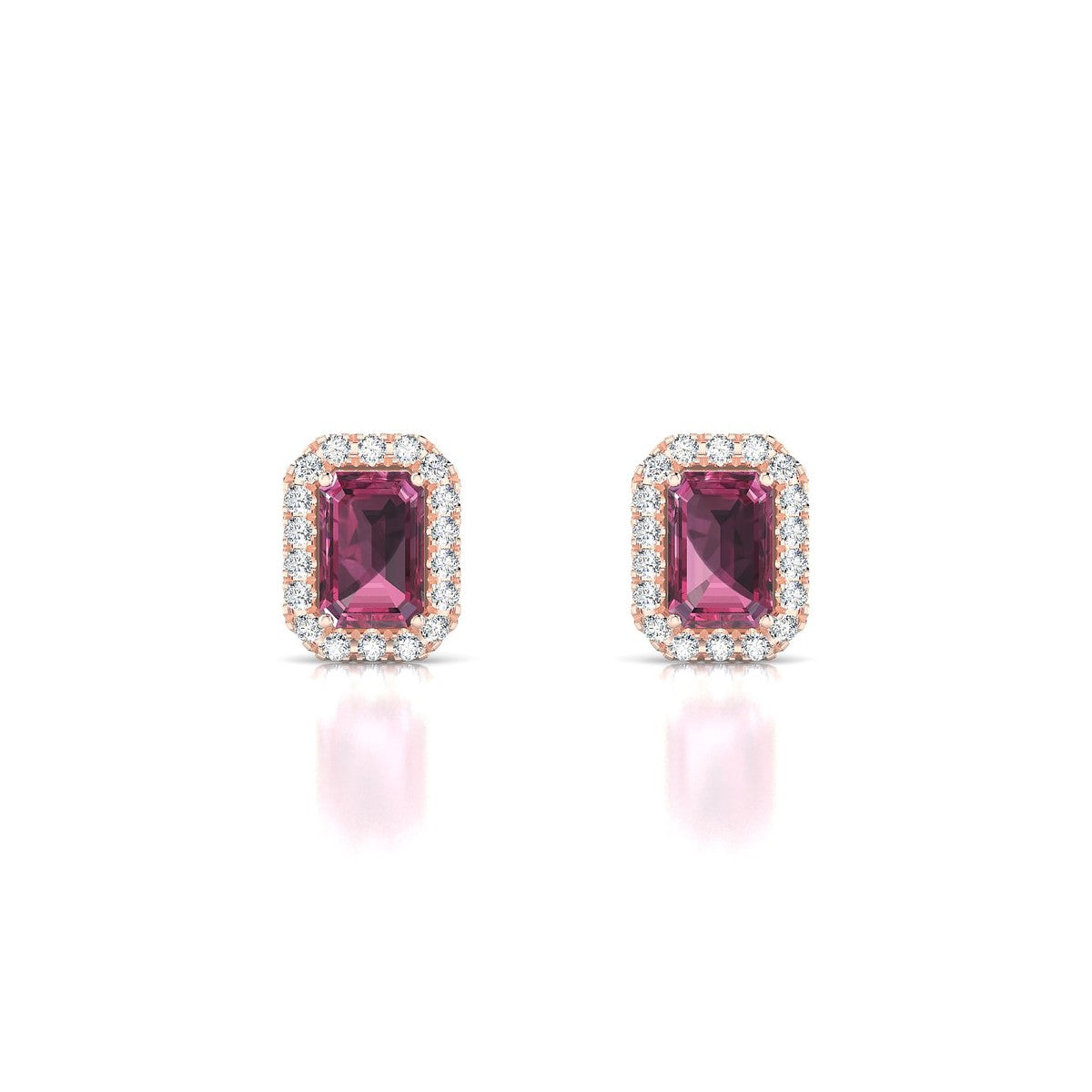 Solar | 18k Rose Gold 6 x 4 mm Emerald Rhodolite Earrings