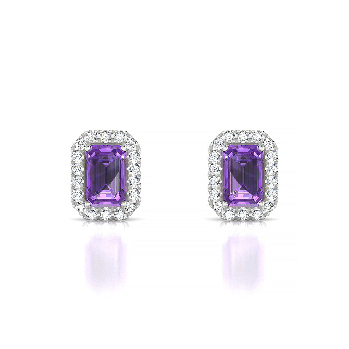 Solar | 18k White Gold 6 x 4 mm Emerald Amethyst Earrings