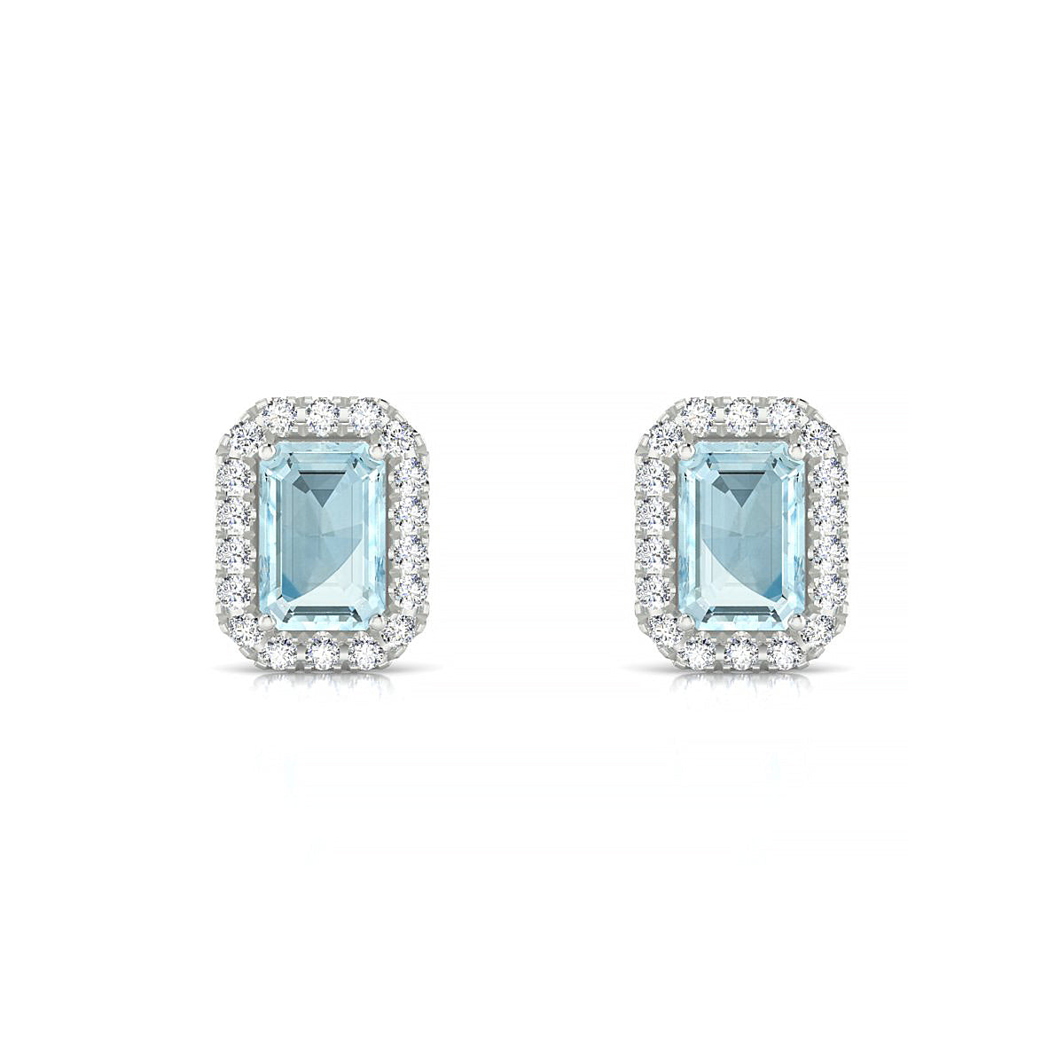 Solar | 18k White Gold 6 x 4 mm Emerald Aquamarine Earrings