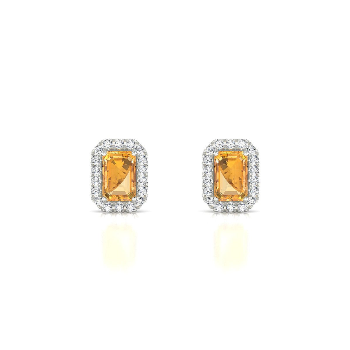 Solar | 18k White Gold 6 x 4 mm Emerald Citrine Earrings