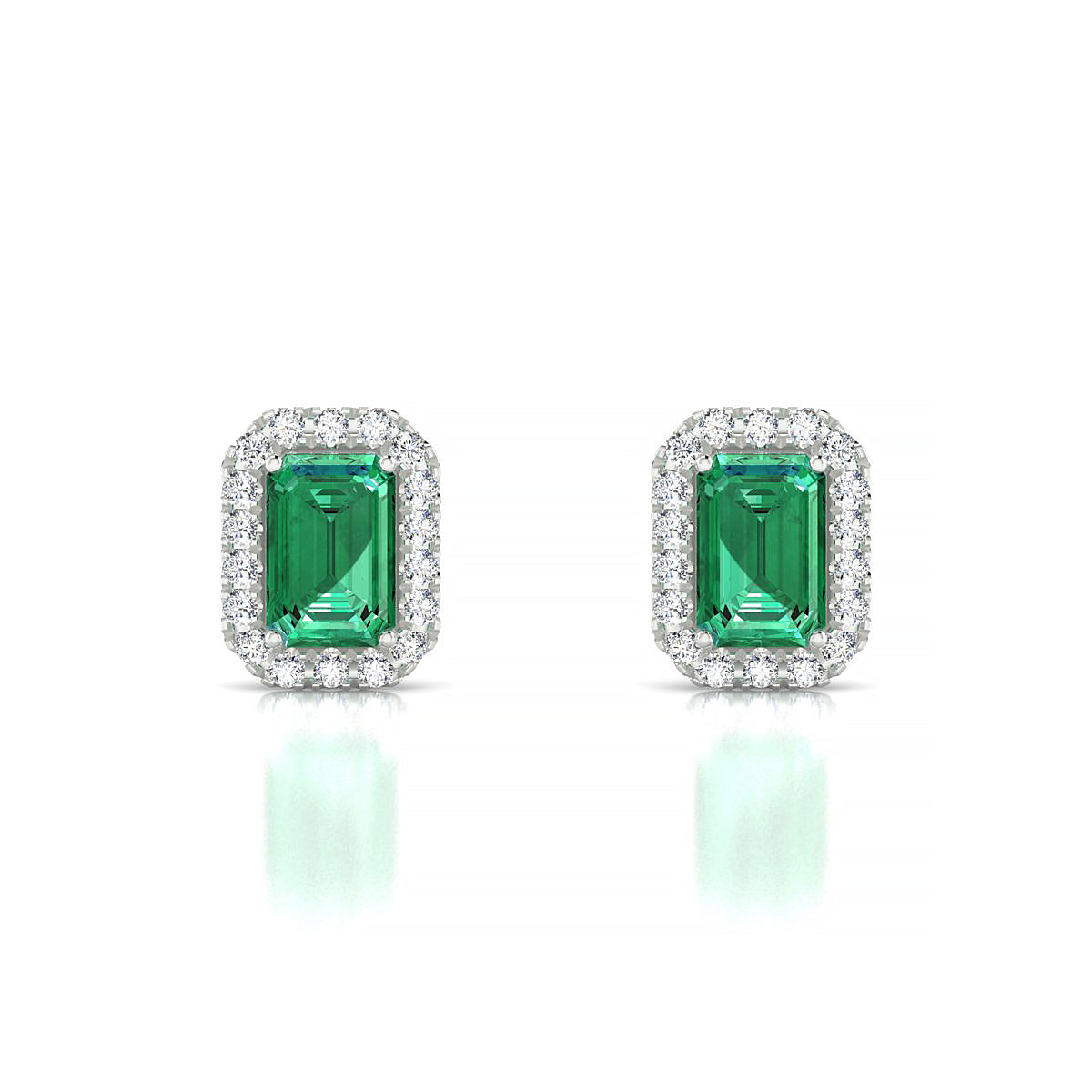 Solar | 18k White Gold 6 x 4 mm Emerald Emerald Earrings