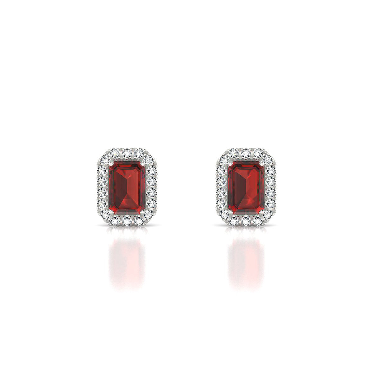 Solar | 18k White Gold 6 x 4 mm Emerald Garnet Earrings