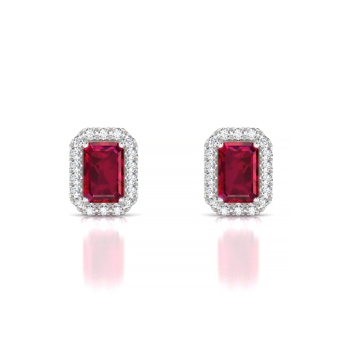 Solar | 18k White Gold 6 x 4 mm Emerald Ruby Earrings