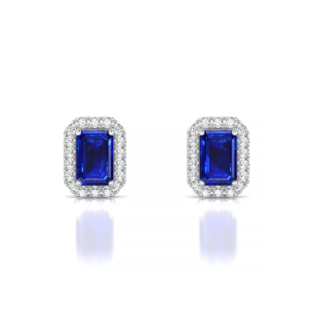 Solar | 18k White Gold 6 x 4 mm Emerald Sapphire Earrings