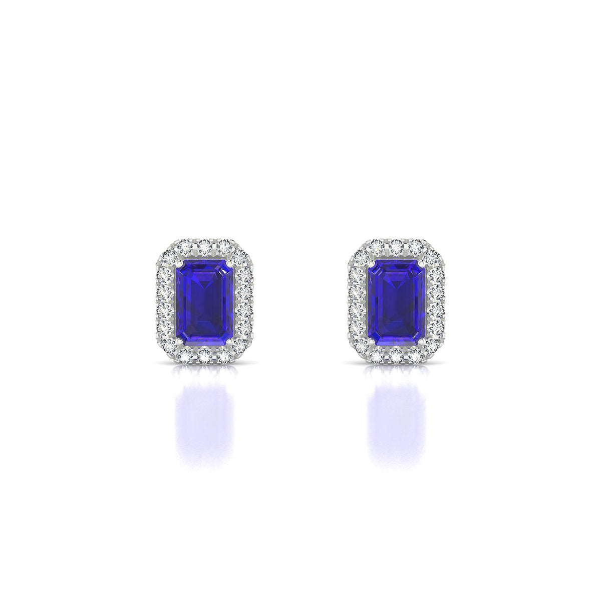 Solar | 18k White Gold 6 x 4 mm Emerald Tanzanite Earrings