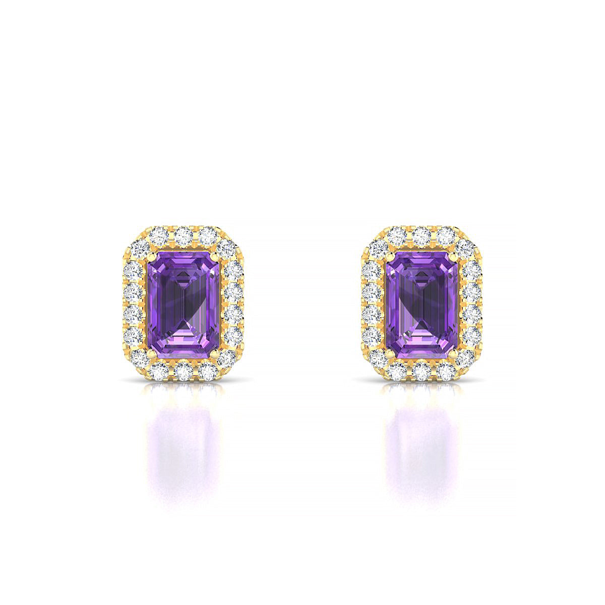 Solar | 18k Yellow Gold 6 x 4 mm Emerald Amethyst Earrings