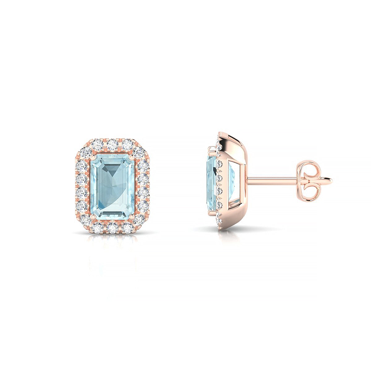 Solar | 18k Rose Gold 6 x 4 mm Emerald Aquamarine Earrings