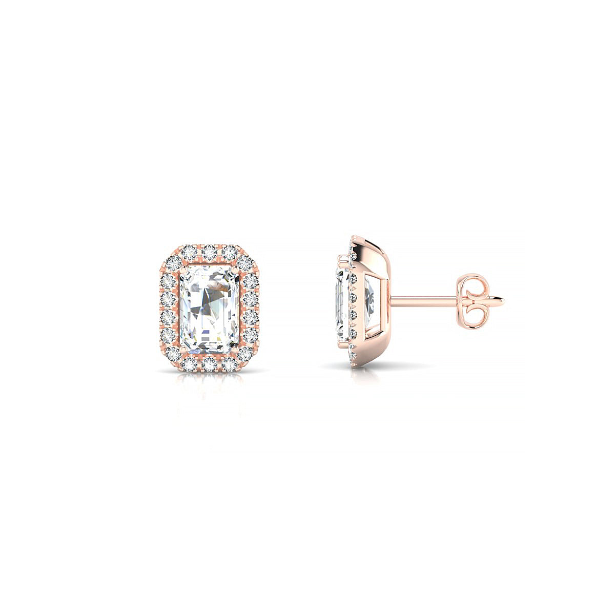 Solar | 18k Rose Gold 6 x 4 mm Emerald Diamond Earrings