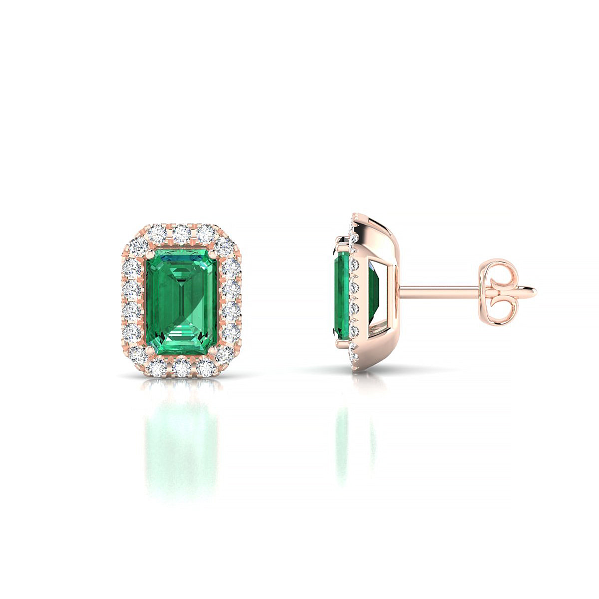 Solar | 18k Rose Gold 6 x 4 mm Emerald Emerald Earrings