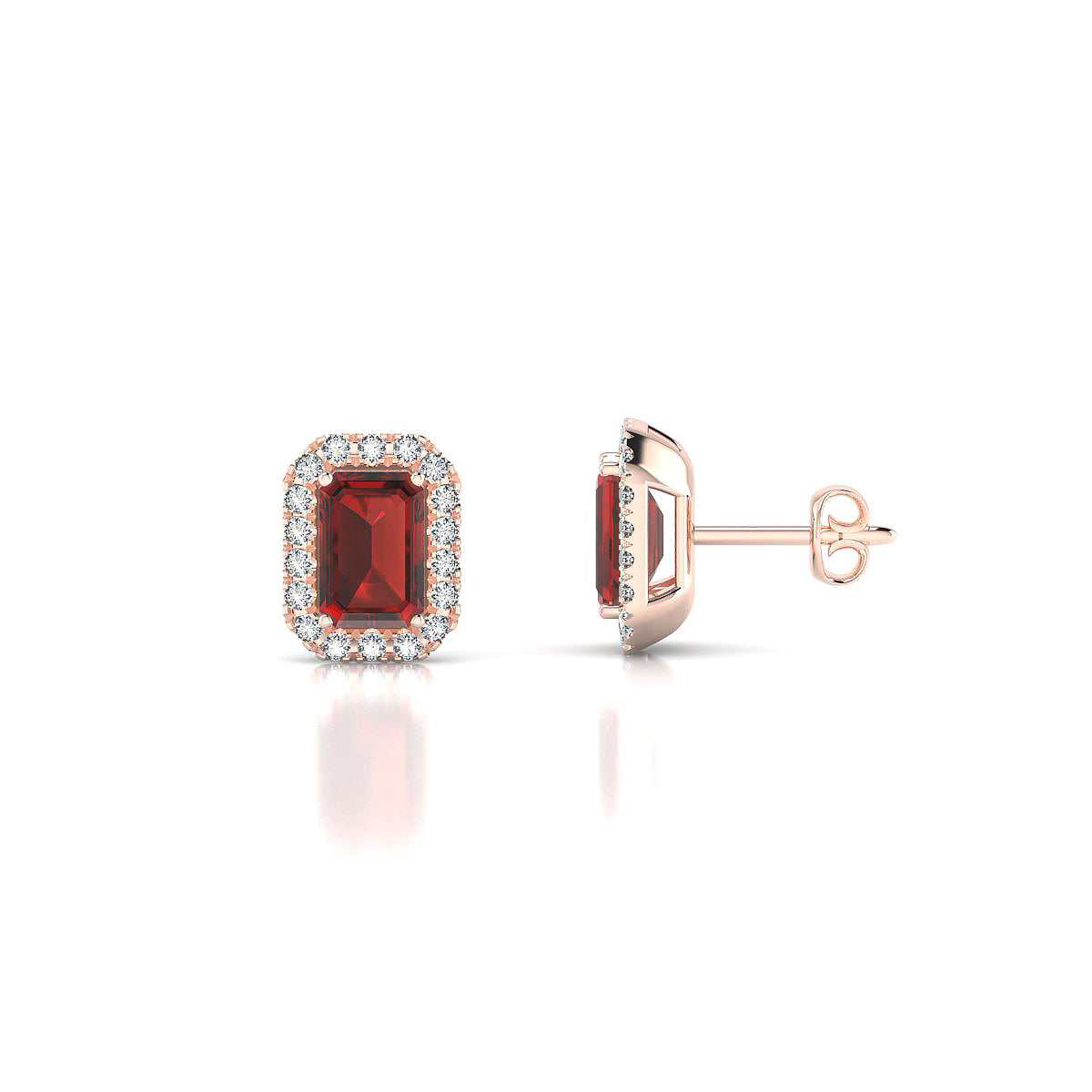 Solar | 18k Rose Gold 6 x 4 mm Emerald Garnet Earrings