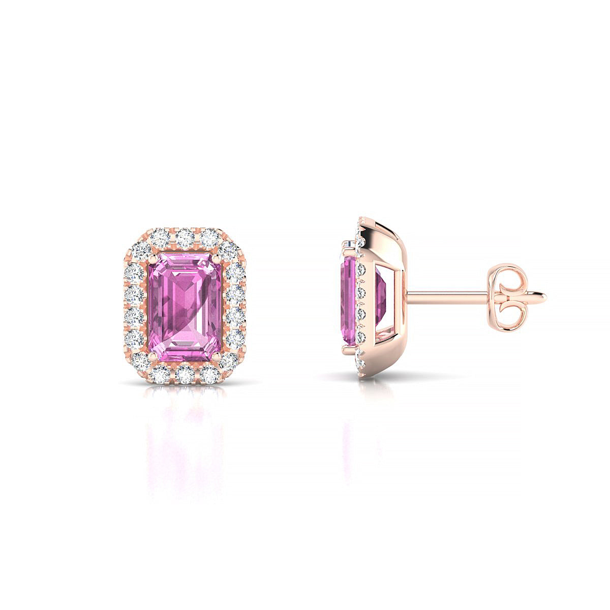 Solar | 18k Rose Gold 6 x 4 mm Emerald Pink Sapphire Earrings
