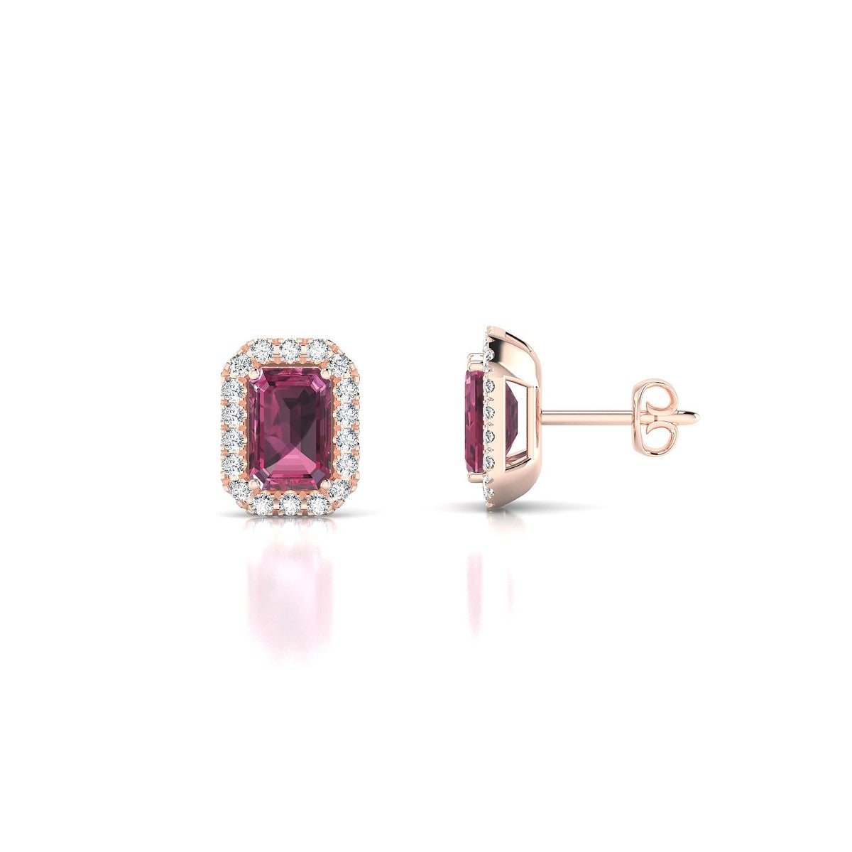Solar | 18k Rose Gold 6 x 4 mm Emerald Rhodolite Earrings