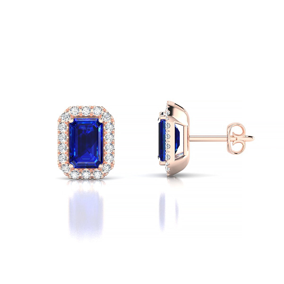 Solar | 18k Rose Gold 6 x 4 mm Emerald Sapphire Earrings