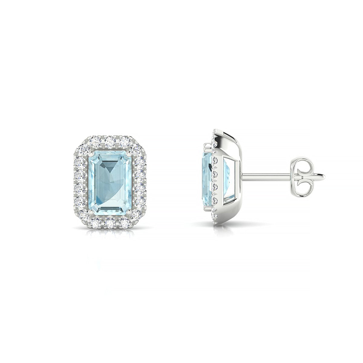 Solar | 18k White Gold 6 x 4 mm Emerald Aquamarine Earrings