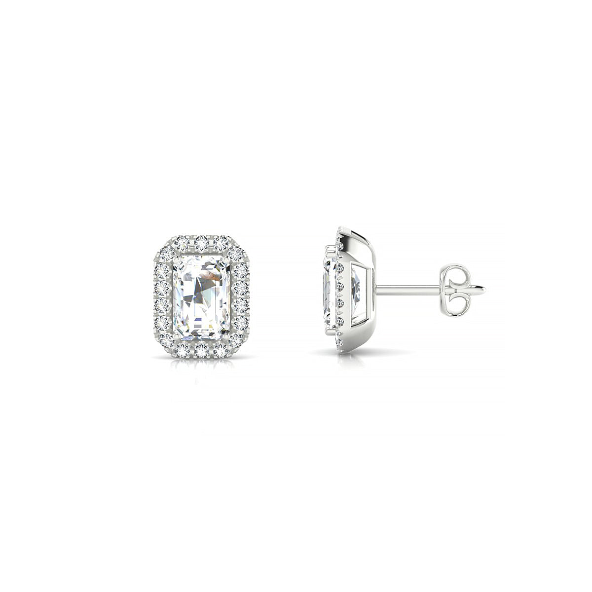 Solar | 18k White Gold 6 x 4 mm Emerald Diamond Earrings