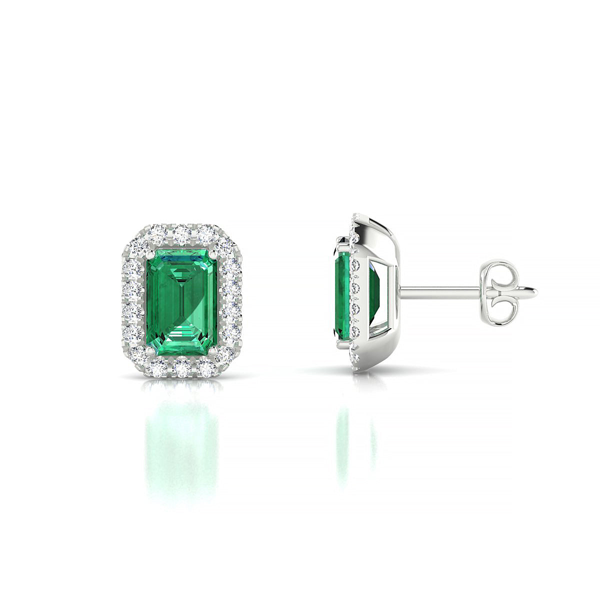 Solar | 18k White Gold 6 x 4 mm Emerald Emerald Earrings