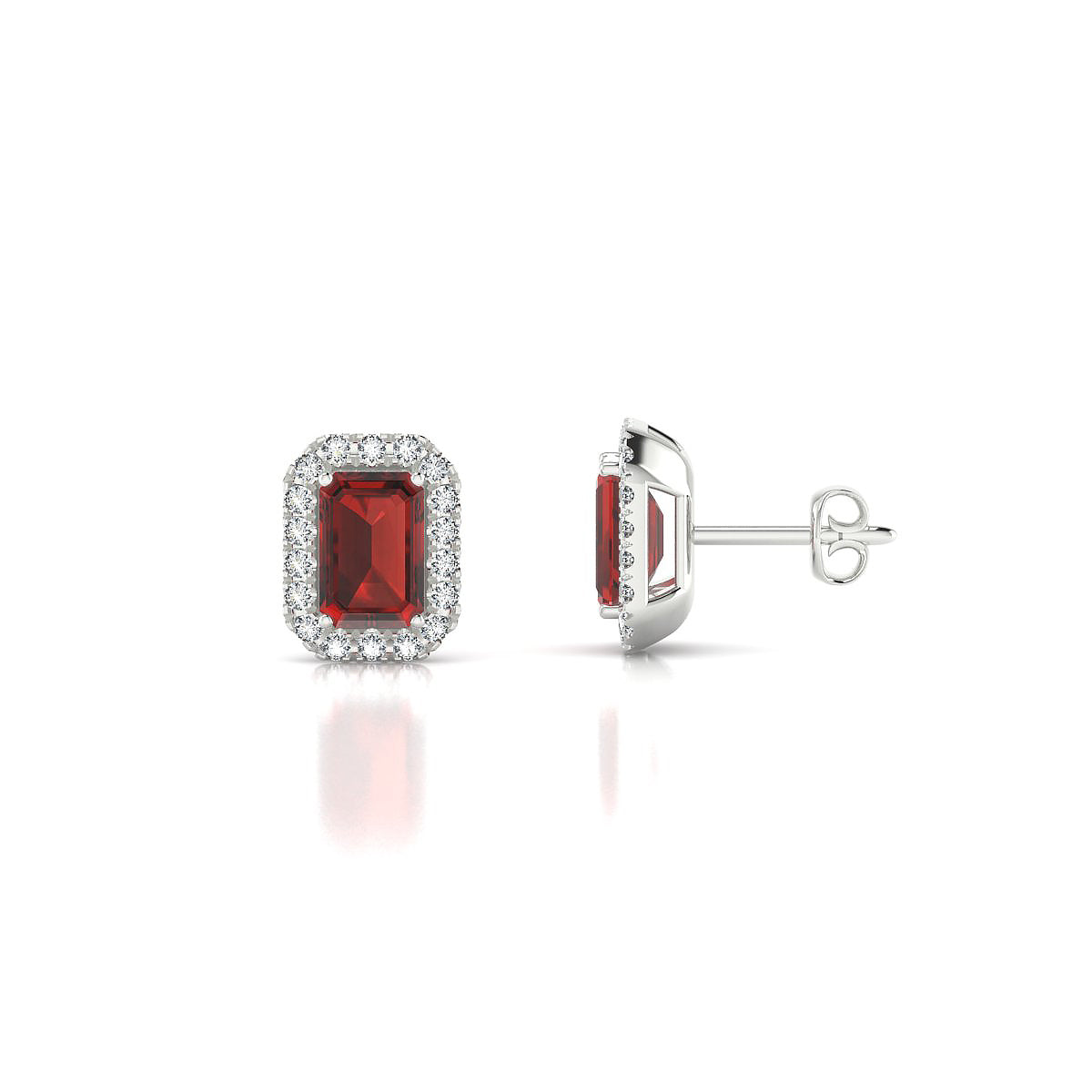 Solar | 18k White Gold 6 x 4 mm Emerald Garnet Earrings