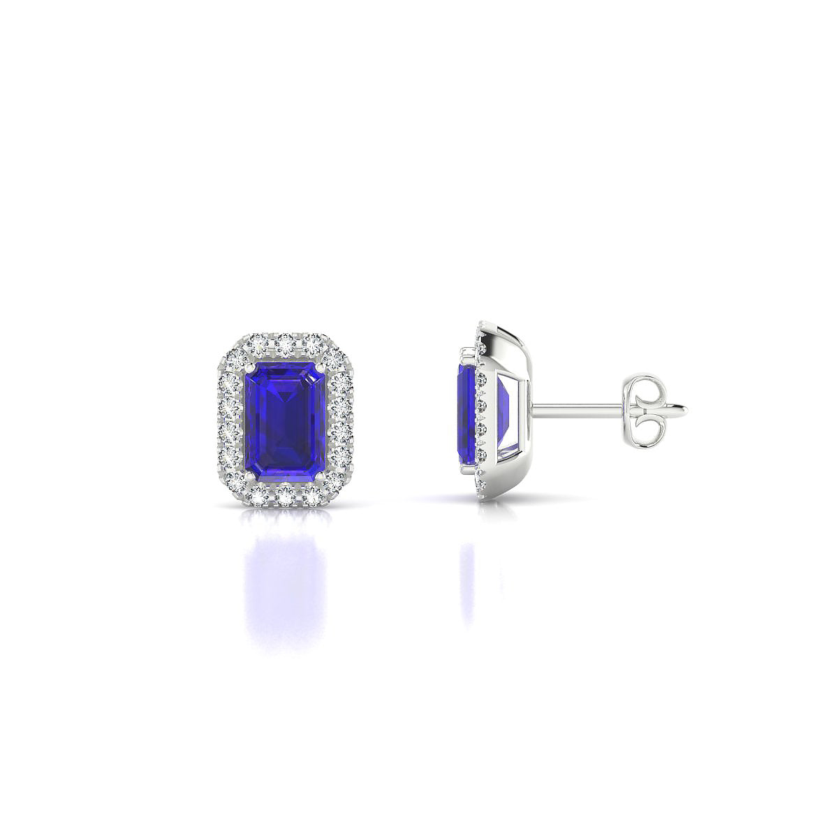 Solar | 18k White Gold 6 x 4 mm Emerald Tanzanite Earrings