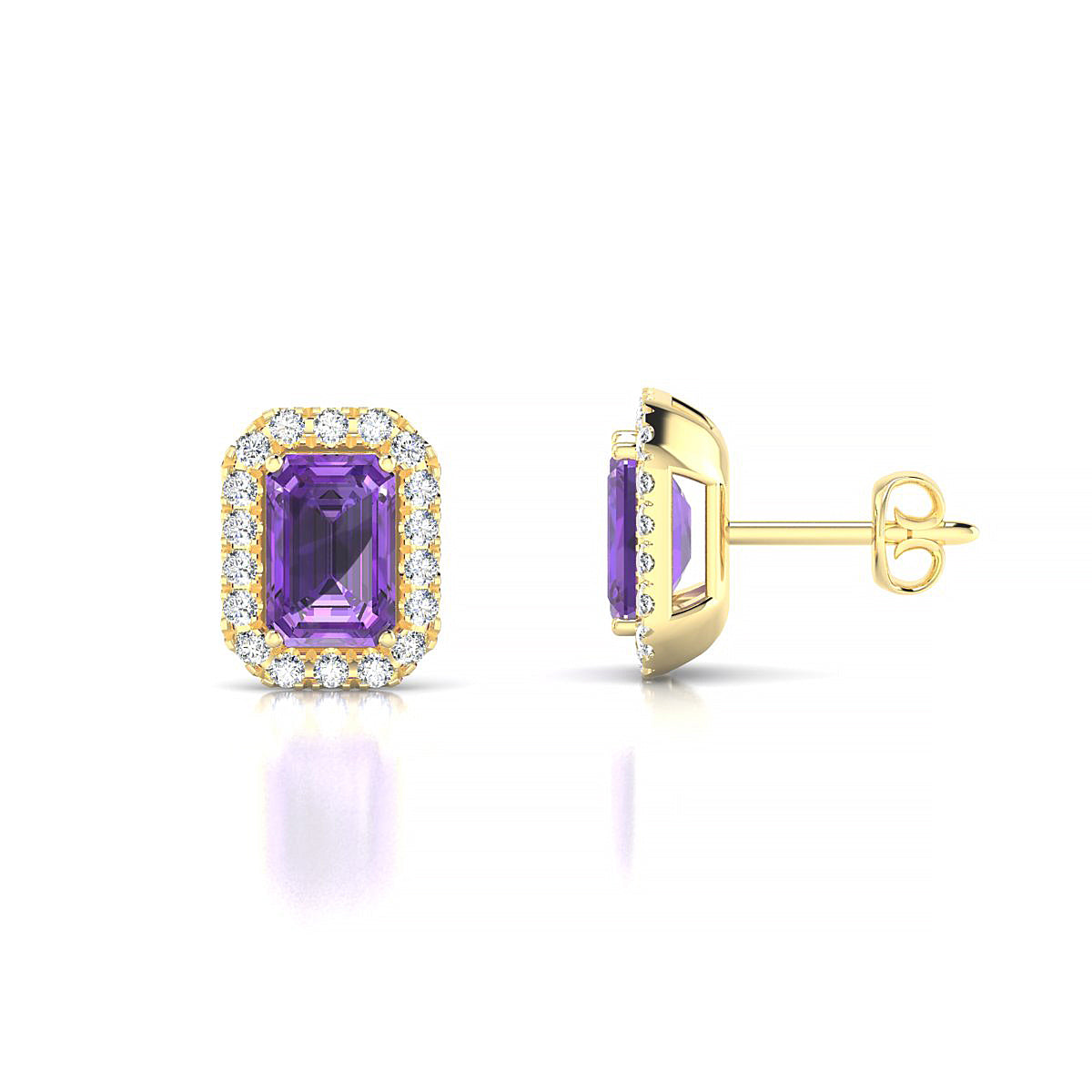 Solar | 18k Yellow Gold 6 x 4 mm Emerald Amethyst Earrings