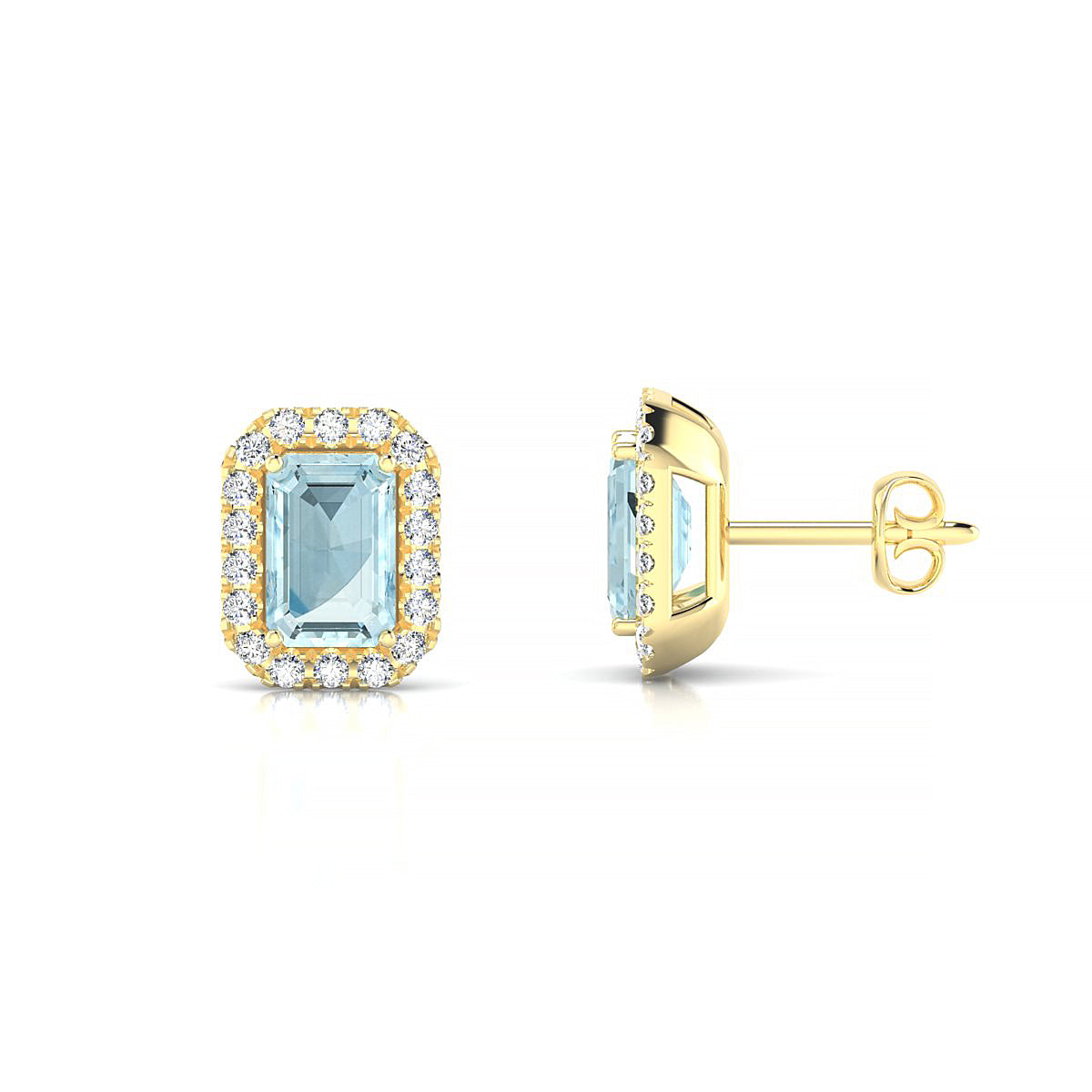 Solar | 18k Yellow Gold 6 x 4 mm Emerald Aquamarine Earrings