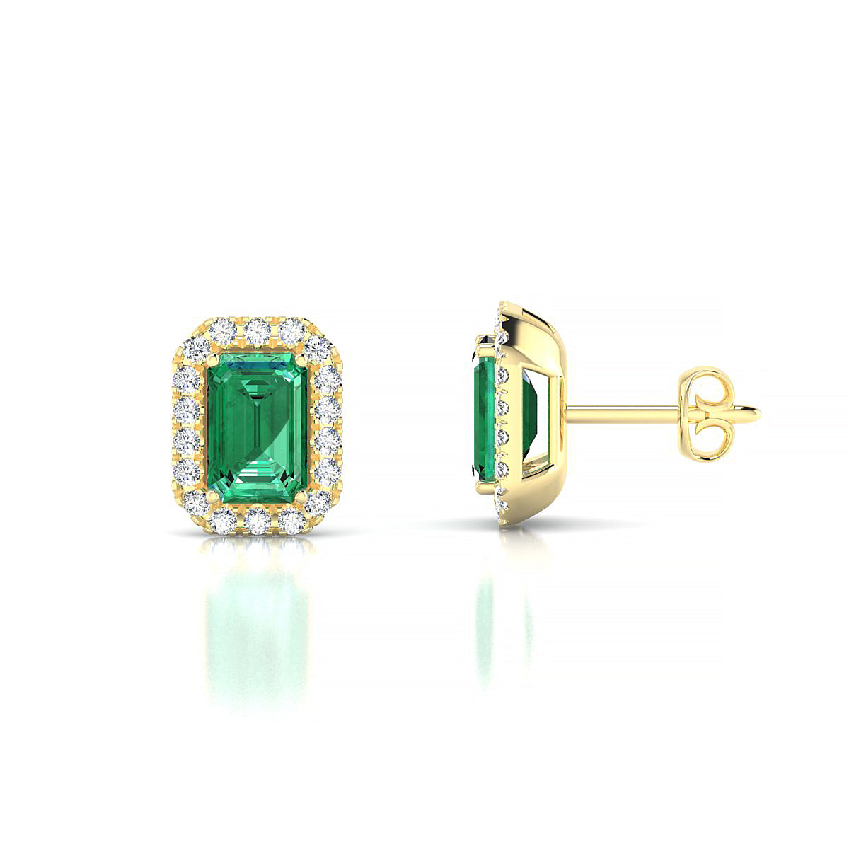 Solar | 18k Yellow Gold 6 x 4 mm Emerald Emerald Earrings
